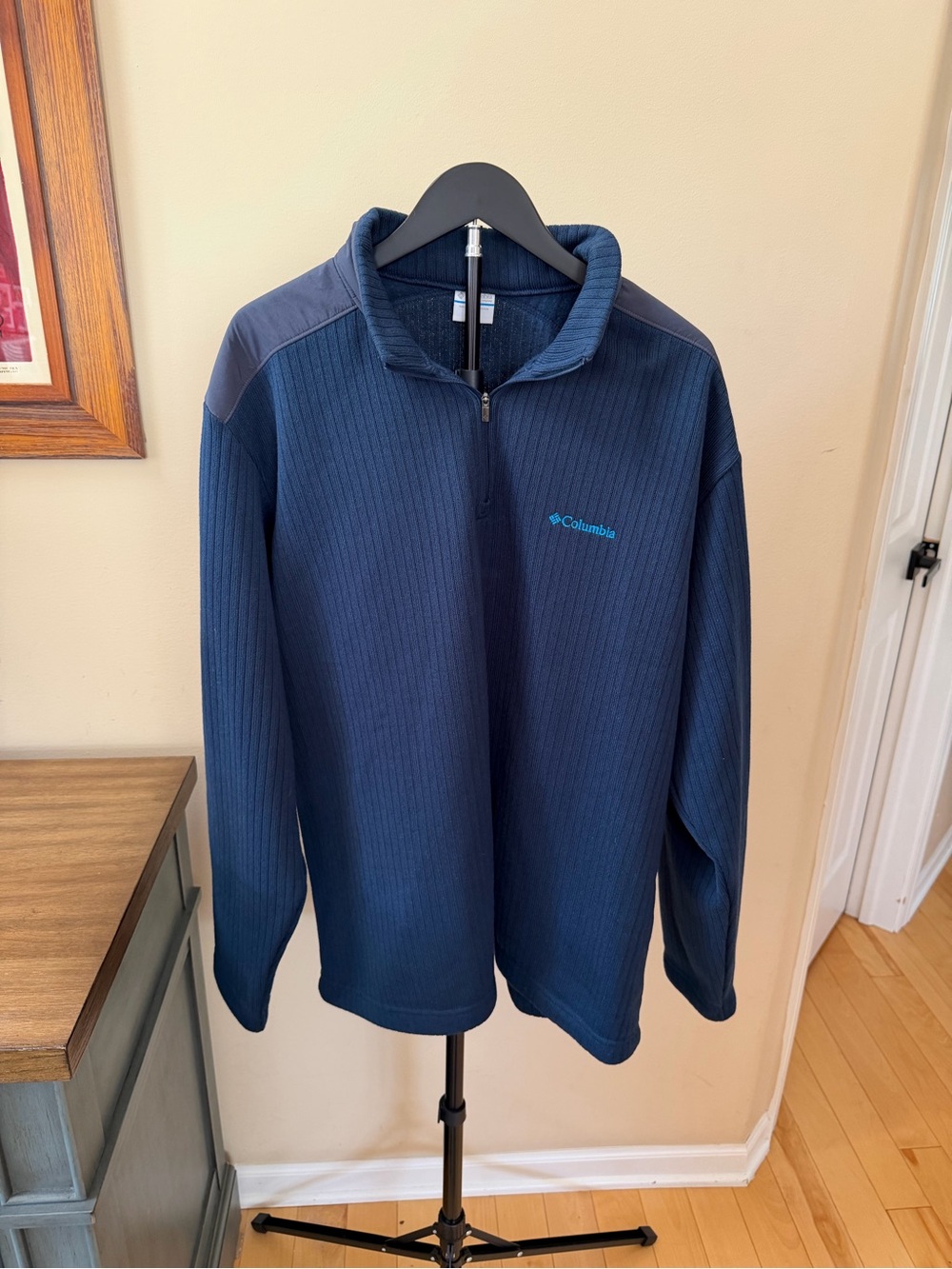 Columbia Mens XXL Blue Ribbed 1/4 Zip Sweater Mock Neck Pullover